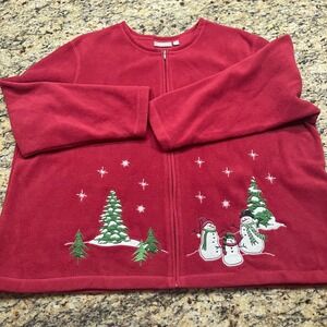 Karen Scott II Red Crewneck Sweatshirt Womens‎ 2X Fleece Pullover Made in Canada